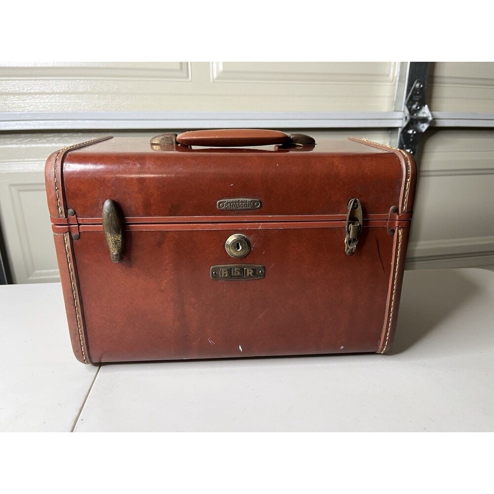 Vintage Samsonite Schwayder #4912 Brown Faux Leather Makeup Train Hard Case 13x9